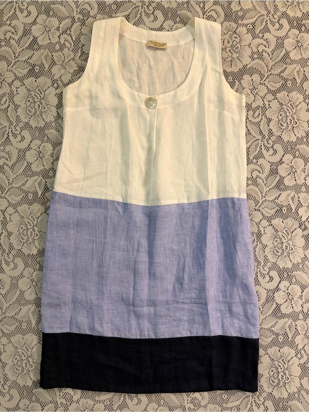 Sartoria Saracena 100% Flax Linen Sleeveless Colorblock Shift Dress